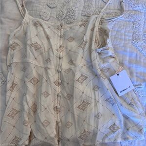 O'Neill Cream and Tan Printed Button-Front Cami